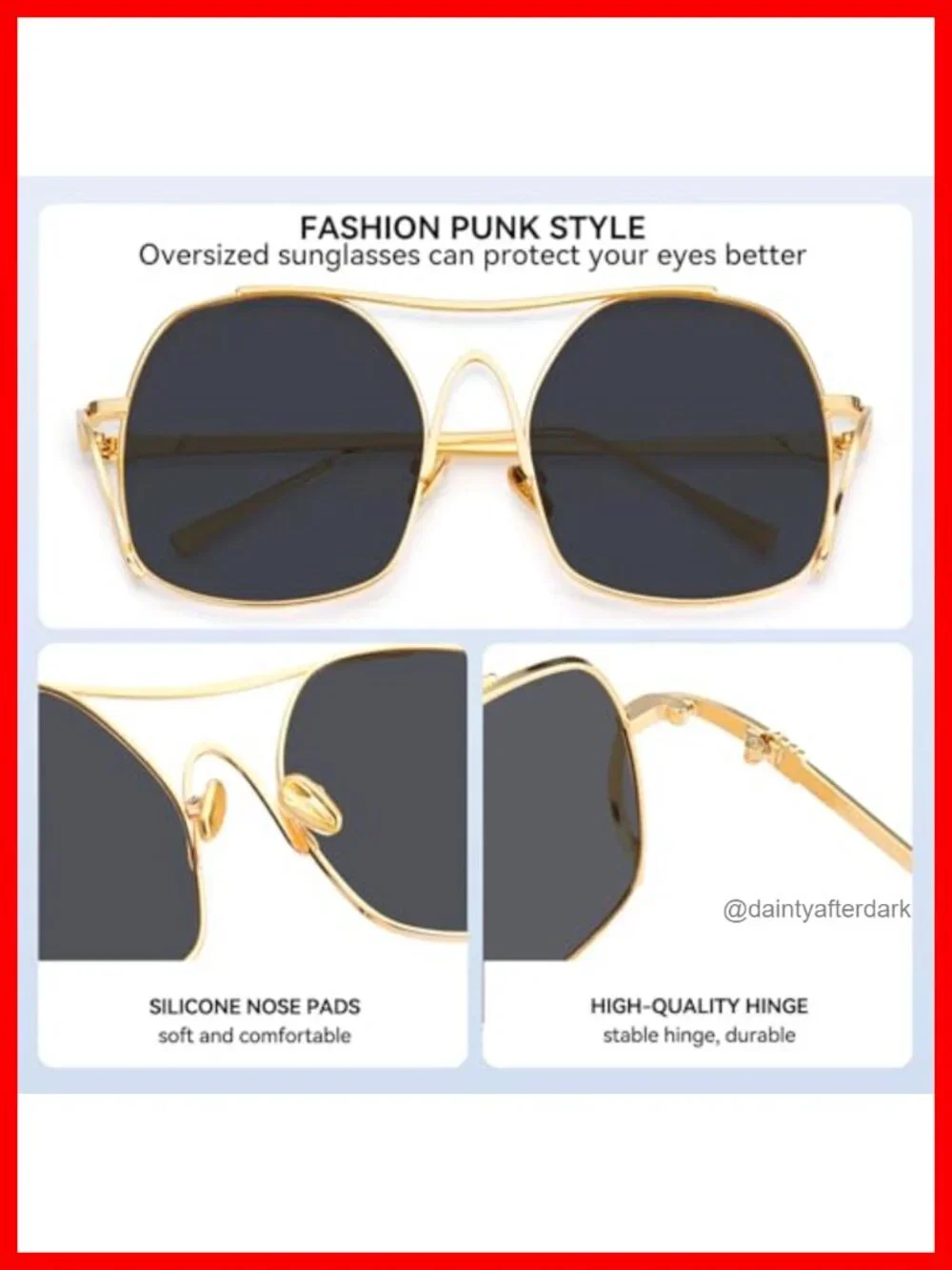 Oversized Metal Aviator Sunglasses UV400 Retro Square Frame Shades Women